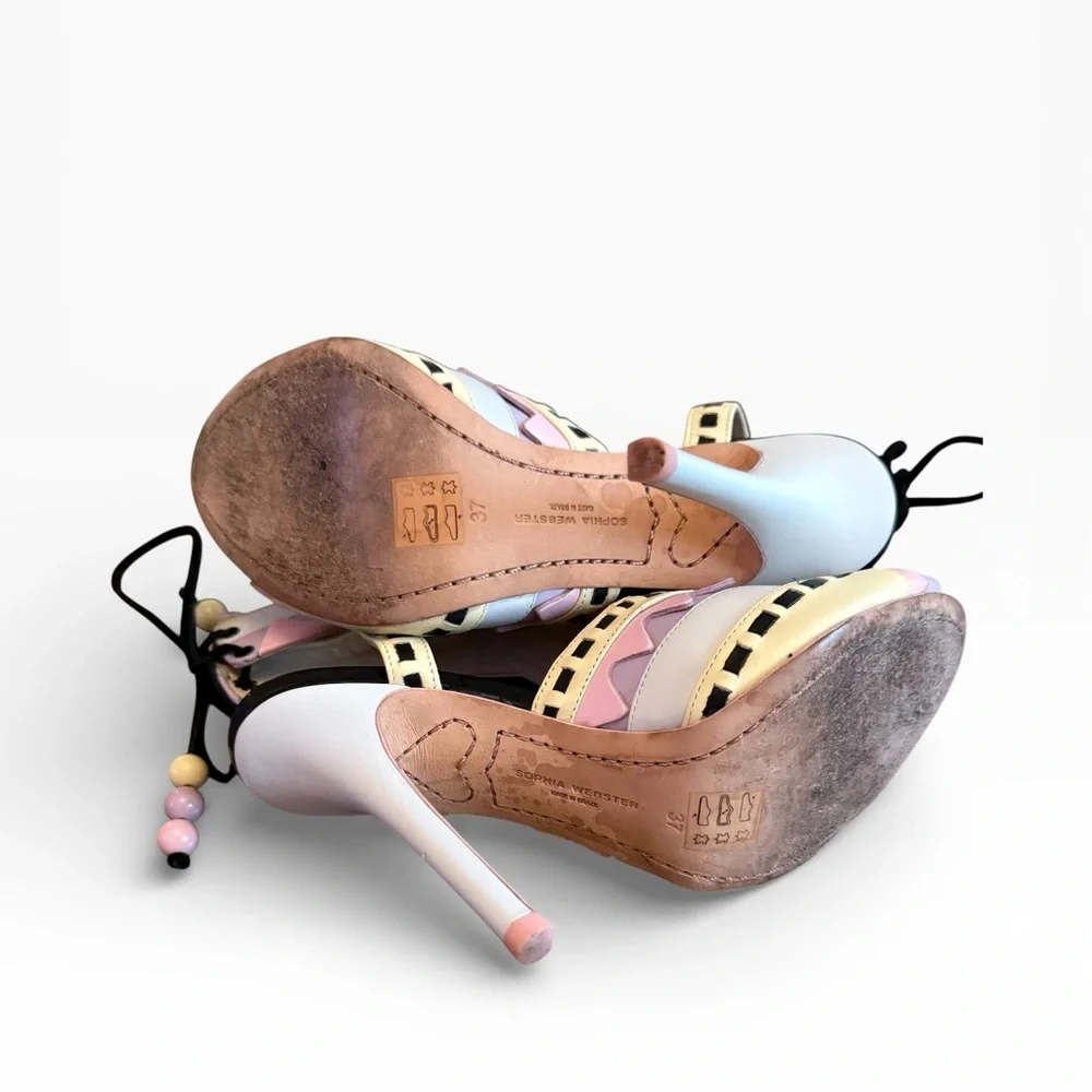 Sophia Webster Riko Leather Pastel Multicolor Cut-Out Lace-Up Heels EU 37 US 7